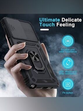 NEW Rugged Black Tactical Phone Case with Kickstand - Samsung Galaxy S23 - Black